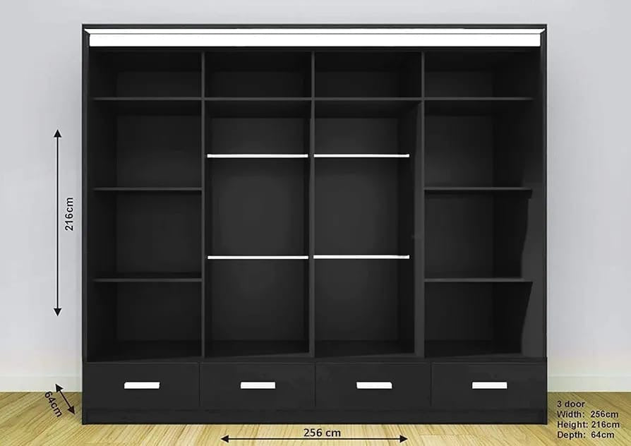 Sliding Door Mirrored Wardrobe with Drawers & LED