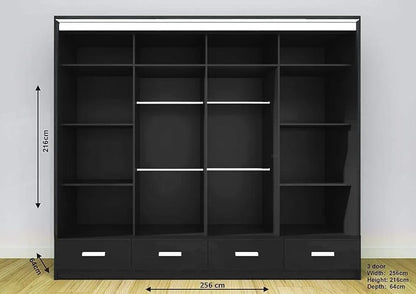 Sliding Door Mirrored Wardrobe with Drawers & LED