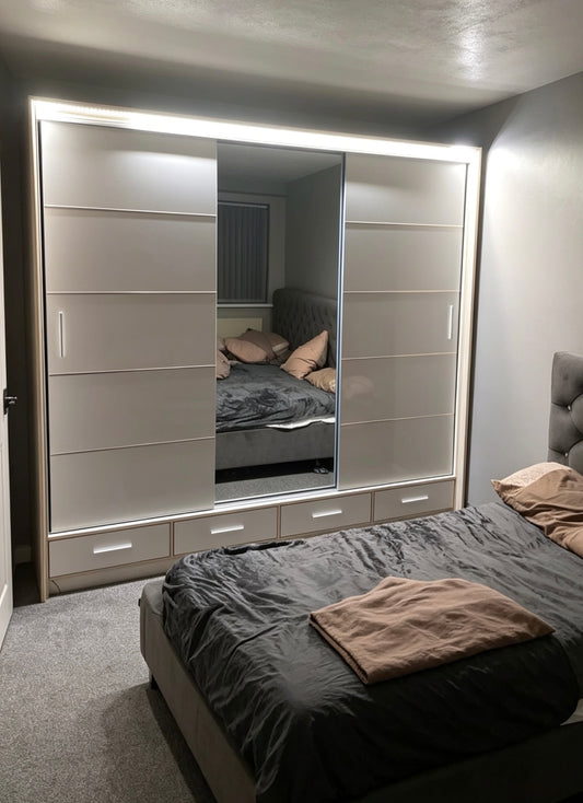 Sliding Door Mirrored Wardrobe with Drawers & LED