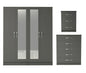 Ready assembled 3 Pcs Classic 4 Door Double Mirrored Wardrobe, Chest And Bedside Set Grey