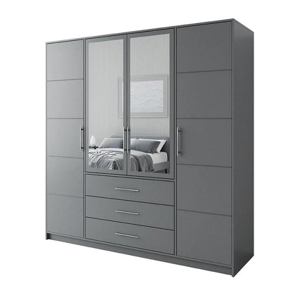 Graphite Mirrored Hinged Door Wardrobe