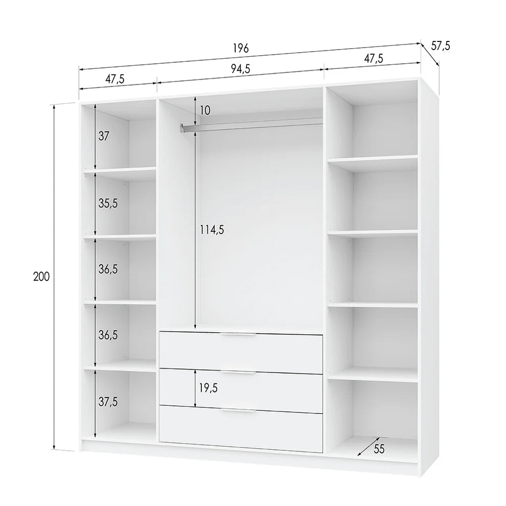 Graphite Mirrored Hinged Door Wardrobe
