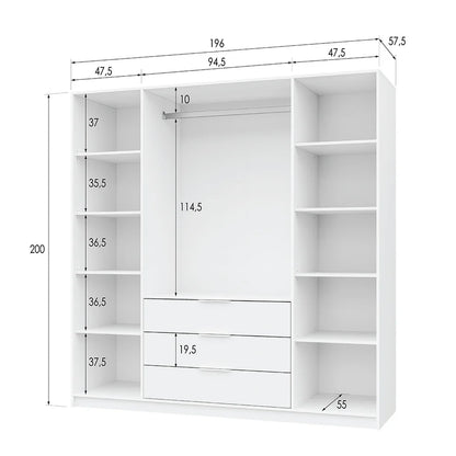 Graphite Mirrored Hinged Door Wardrobe