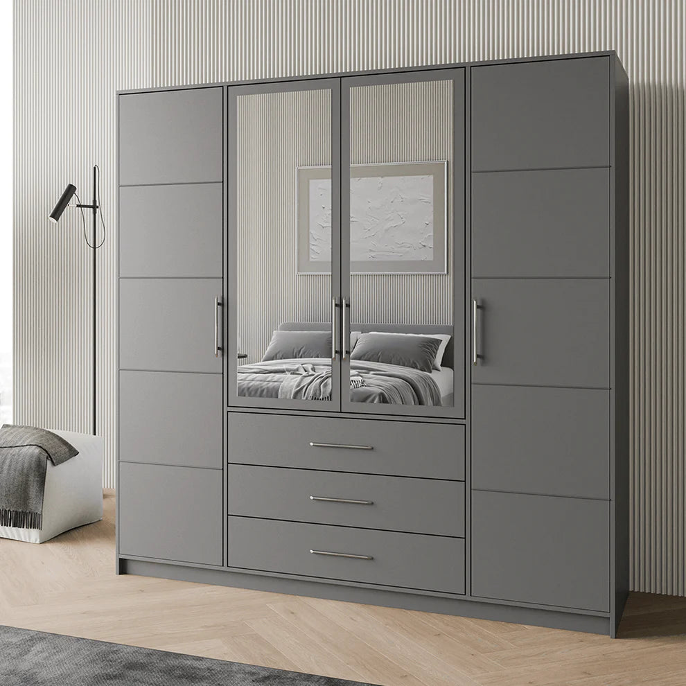 Graphite Mirrored Hinged Door Wardrobe