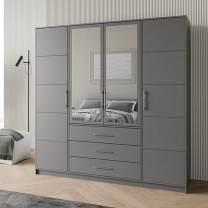 Graphite Mirrored Hinged Door Wardrobe